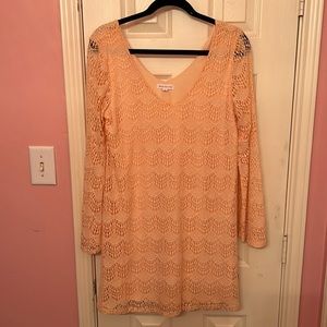 Pink long sleeve lace dress